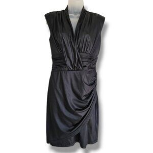 DKNY Faux‎ Wrap Dress Size 4 Black Sleeveless Draped Surplice Neckline Stretch